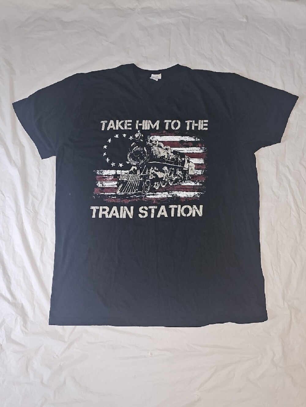 Take Him To The Train Station Men's XL Black Graphic T-Shirt Used